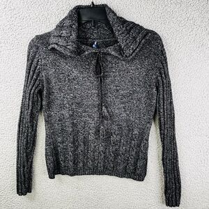 Nancy Yang Sweater Womens XS Black Cable Knit Long Sleeve Tie Shawl Neck